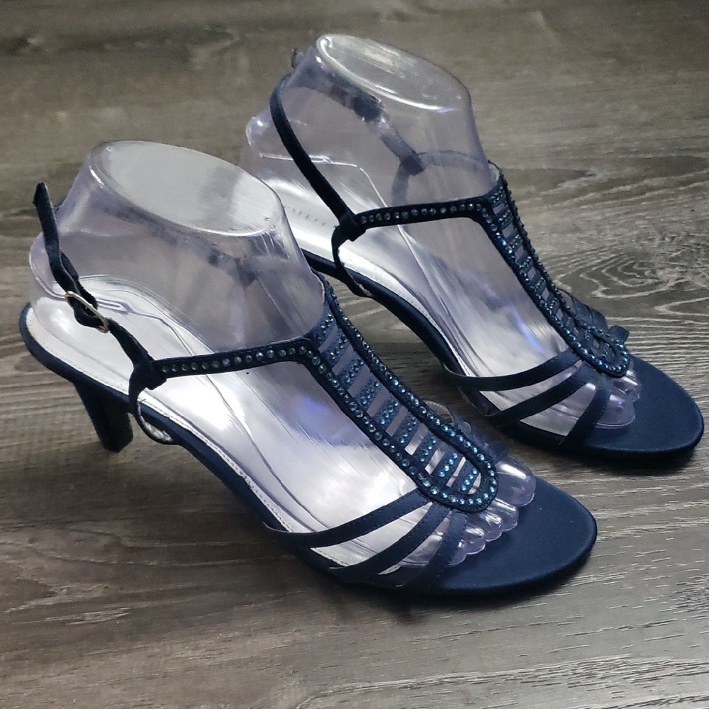 Adrianna Papell Studio Midnight Blue Strappy Heels SZ 8.5